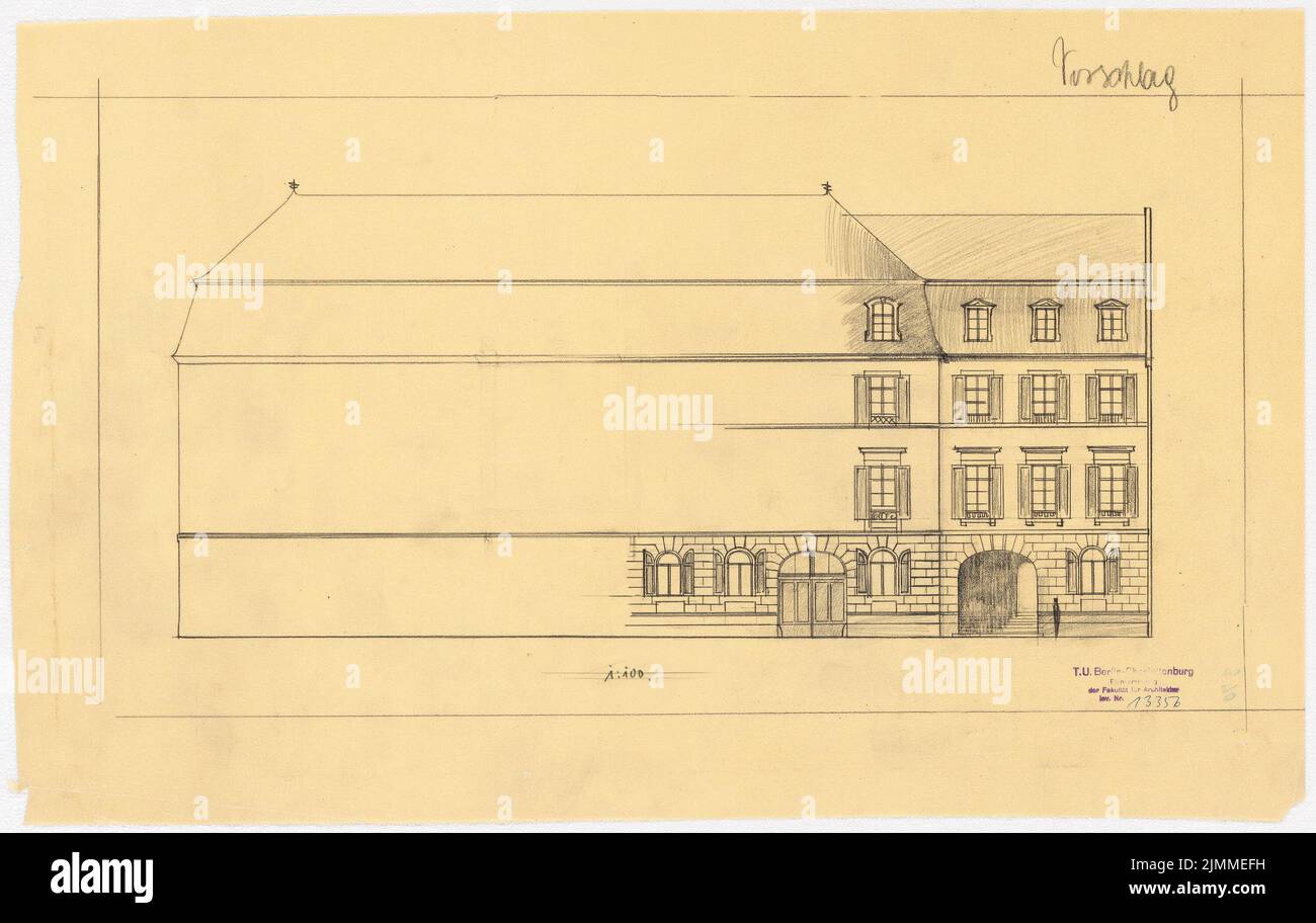 Messel Alfred (1853-1909), Hotel 'Zur Traube' in Darmstadt. Conversion (1905), facade section, 1: 100, pencil on transparent, TU UB Plan collection inv. No. 13356 Stock Photo