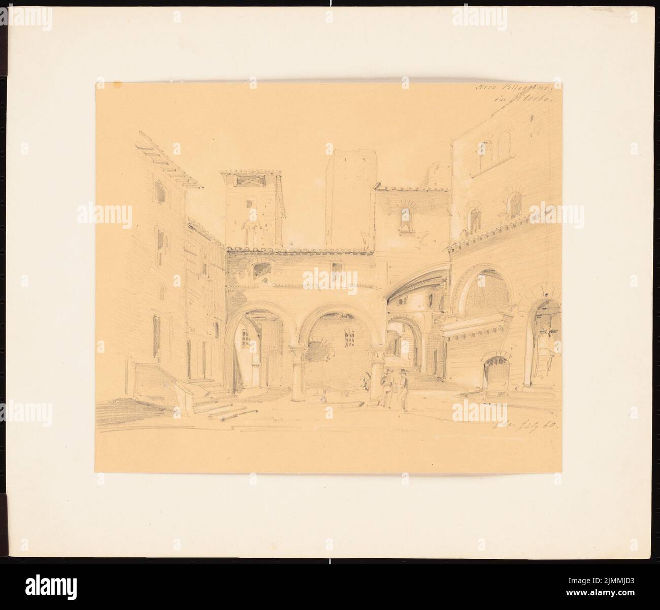 Persius Reinhold (1835-1912), building in Viterbo (06.07.1860): View. Pencil heighted on the box, 32.2 x 37.6 cm (including scan edges) Stock Photo
