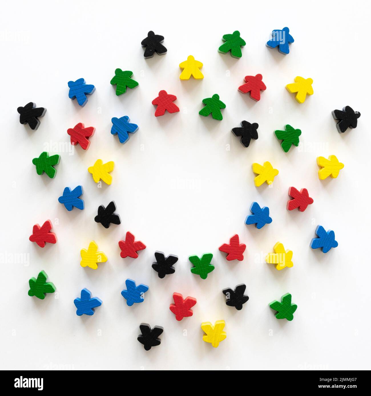Top view meeple board game pieces Stock Photo