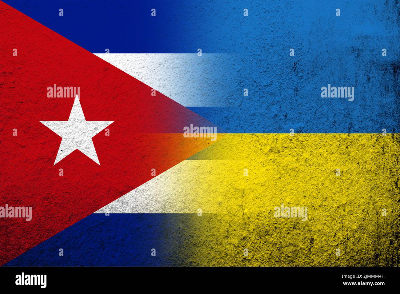 The Republic of Cuba National flag with National flag of Ukraine. Grunge background Stock Photo