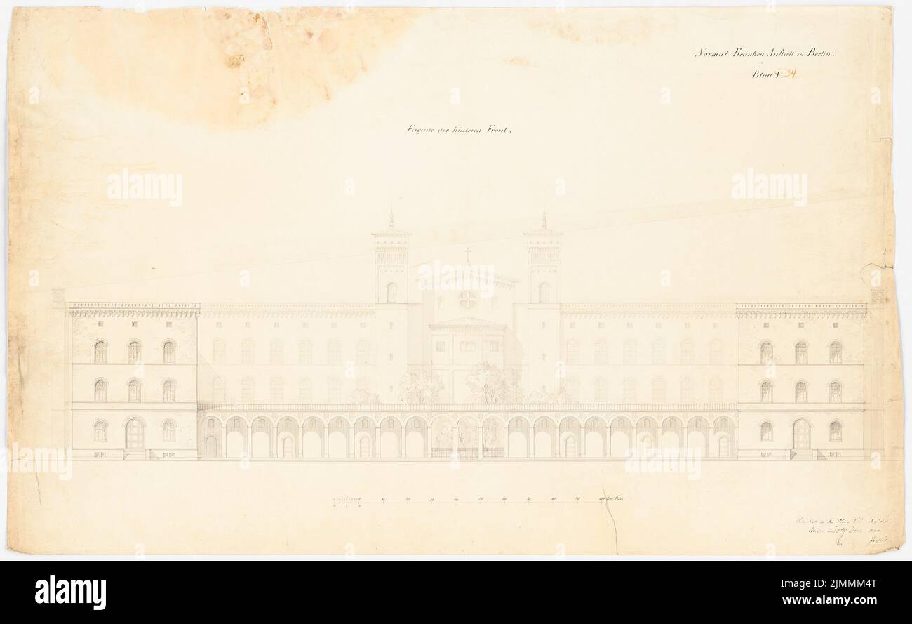 Stein Theodor August (1802-1876), Evangelical Deaconess Hospital Bethanien in Berlin-Kreuzberg (17.12.1844): 3rd design: rear view. Ink on cardboard, 60.5 x 98.5 cm (including scan edges) Stock Photo