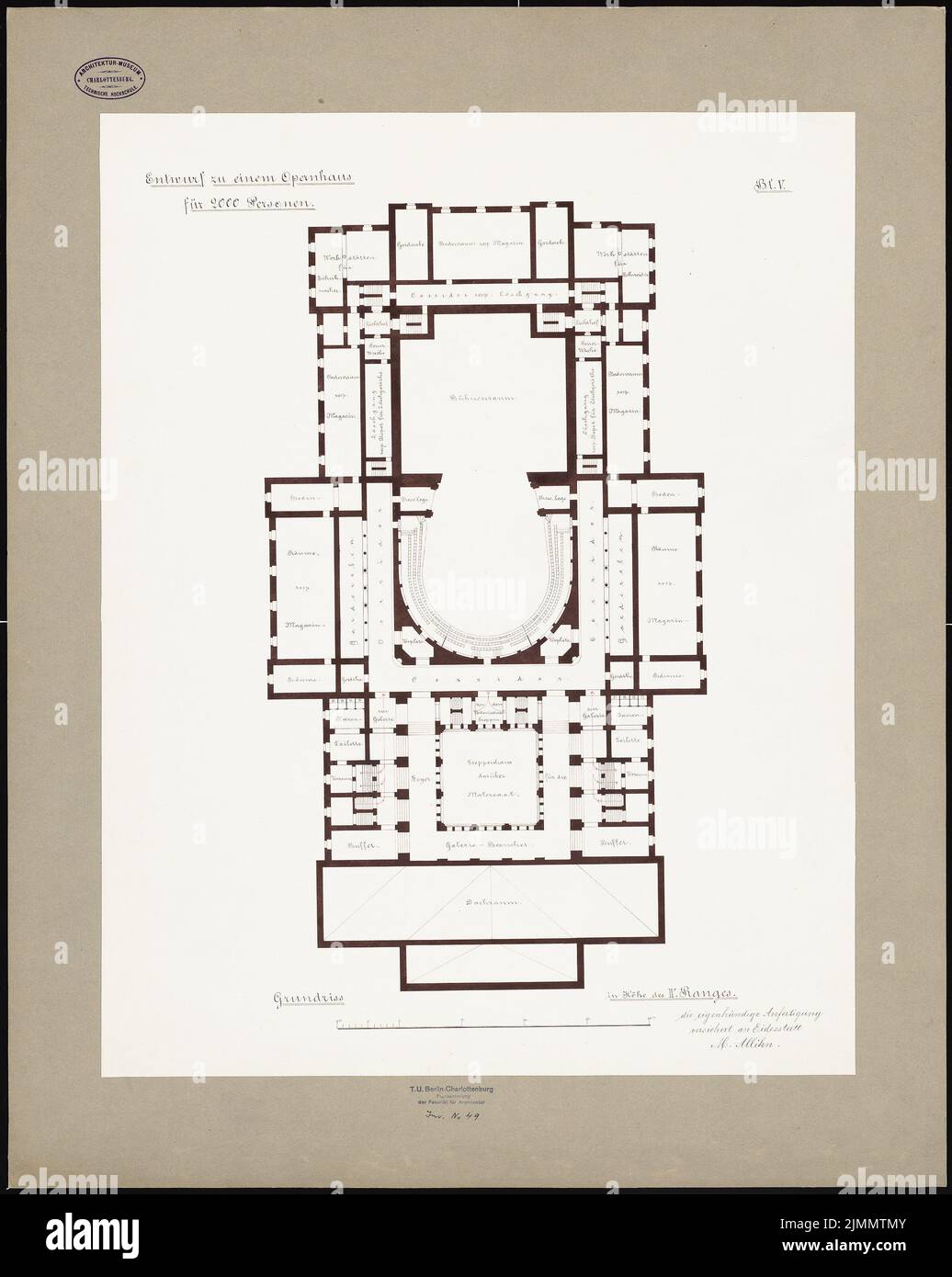 Allihn Max (born 1848), opera house for 2000 people (without a year): 4th place. 4th place. Tusche watercolor on the box, 76.5 x 61 cm (including scan edges) Stock Photo