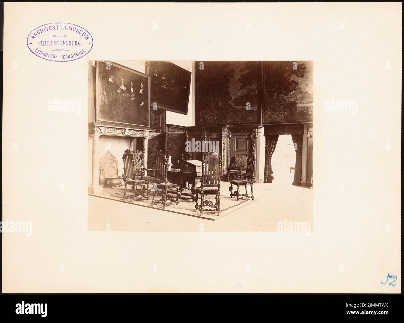 Cuypers P. J. H. (1827-1921), Reichsmuseum, Amsterdam (1885): exhibition space with Renaissance furniture and paintings. Photo on paper, on cardboard, 20.1 x 27.4 cm (including scan edges) Stock Photo