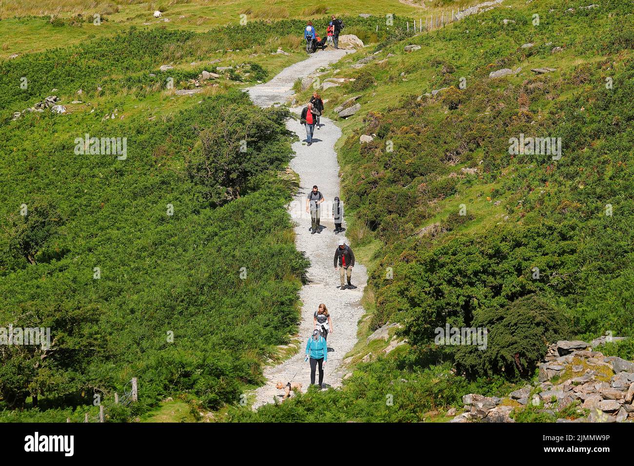 Visitors to Snowdon Mountain seen here walking up the Llanberis Path to