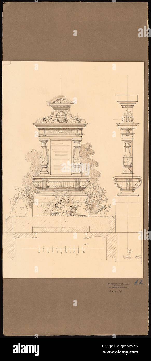 Dollinger Conrad (1840-1925), grave monument Luise Klett born Moehrlin (18.08.1886): 2 views. Pencil watercolor on the box, 77.3 x 34.6 cm (including scan edges) Stock Photo