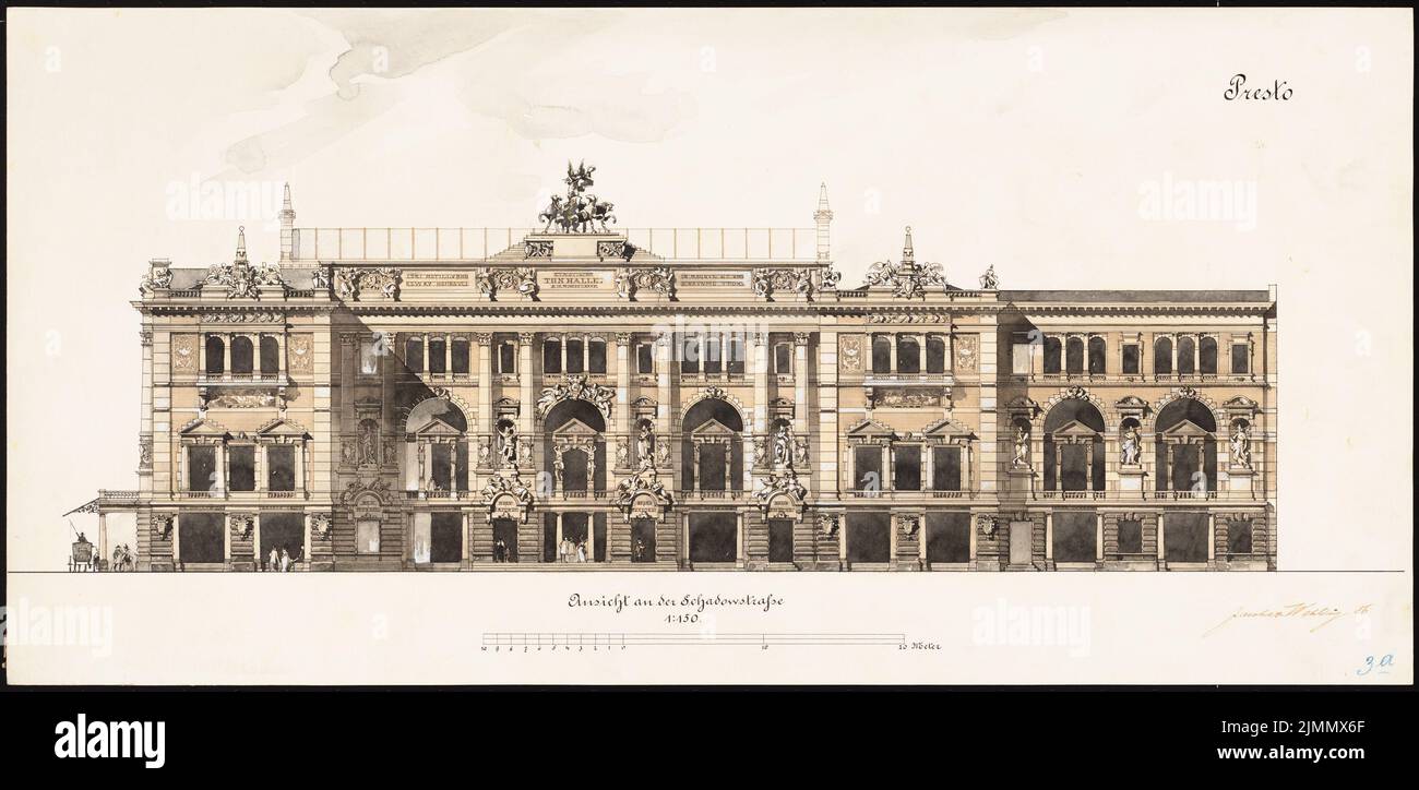 Jacobs & Wehling, Tonhalle in Düsseldorf (1886): View. Tusche watercolor, white heighted on the cardboard, 32.8 x 67.2 cm (including scan edges) Stock Photo