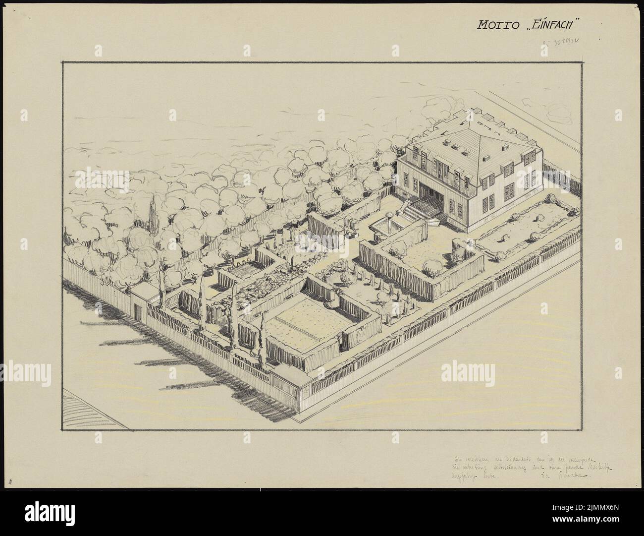 Dubawik Alexander, Architects House (1921-1921): Perspective view from above. Pencil, colored pencil heighted on paper, 50.3 x 66 cm (including scan edges) Stock Photo