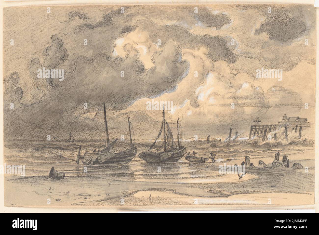 Köhler Karl, boats on the beach (without date): View. Coal watercolor, white heighted on the cardboard, 22.7 x 33.9 cm (including scan edges) Stock Photo