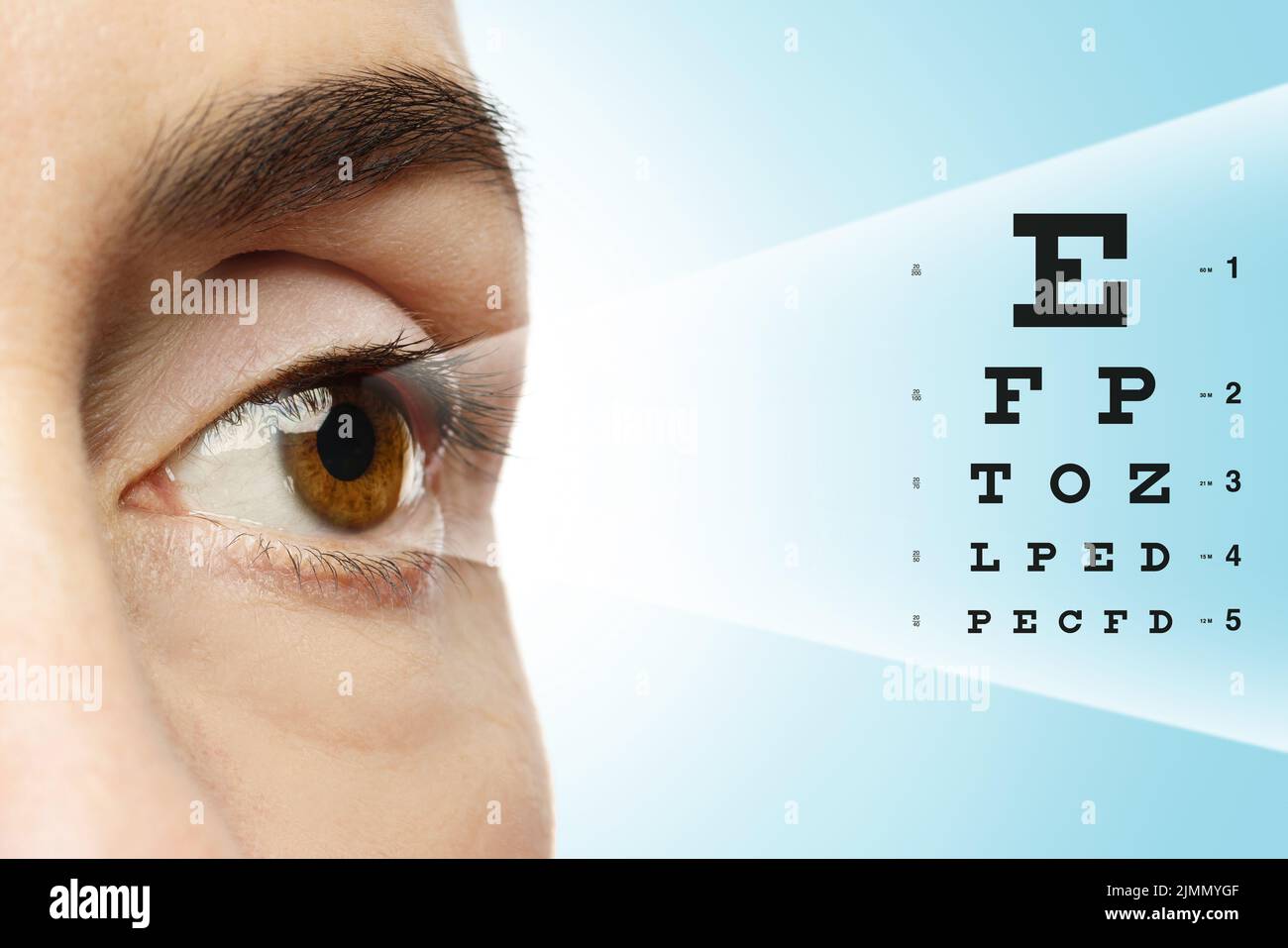 Closeup of female eye and chart for sight test Stock Photo Alamy