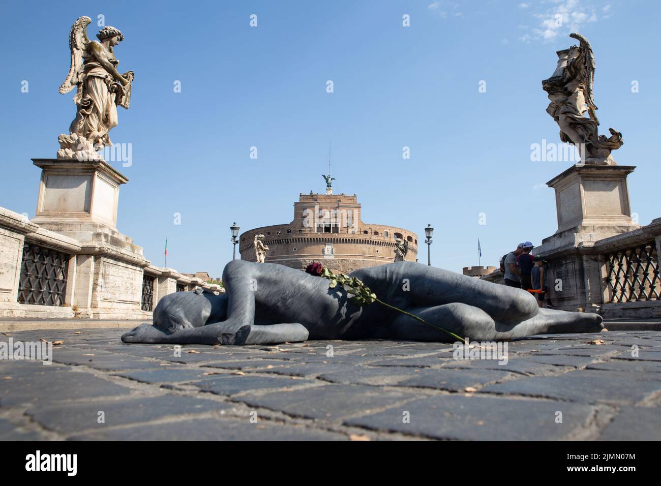 View of the sculpture 'In Flagella Paratus Sum' made by Italian artist Jago, located on Sant'Angelo Bridge in Rome (Photo by Matteo Nardone / Pacific Press) Stock Photo