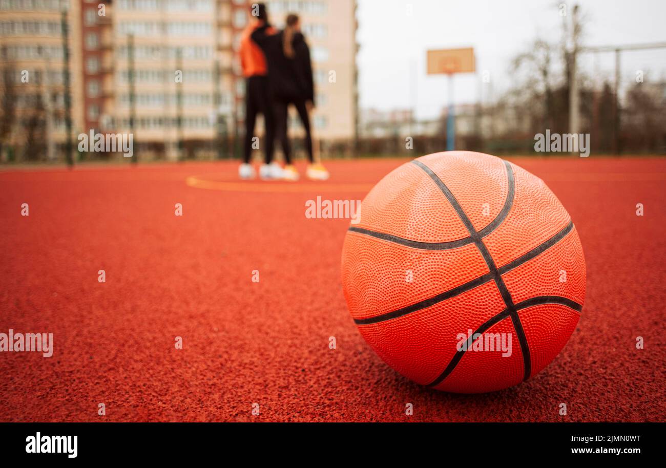 Close up basketball outdoors Stock Photo