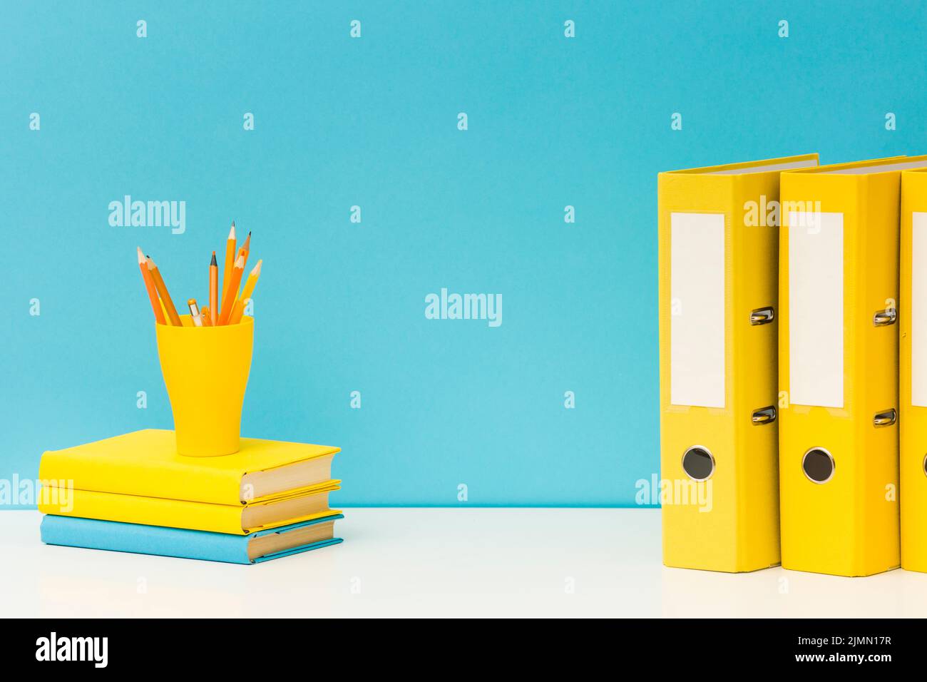 Book pile folders copy space Stock Photo