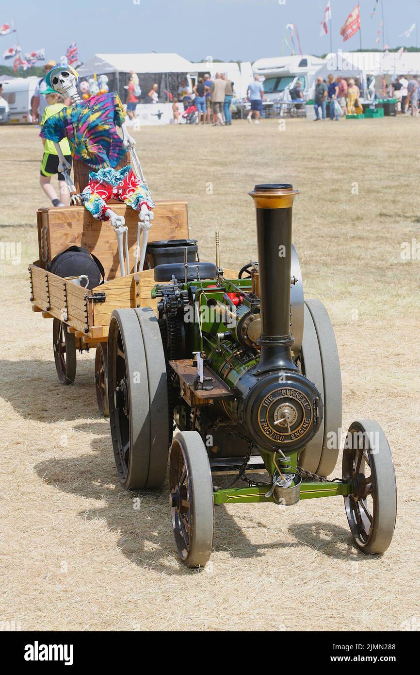 Woodchurch, Kent, UK. 07 August, 2022. On a hot and sunny day in the Kent countryside thousands of people arrive at one of the largest steam rally events in the south east. Steam engines can be quite slow at times. Photo Credit: Paul Lawrenson/Alamy Live News Stock Photo