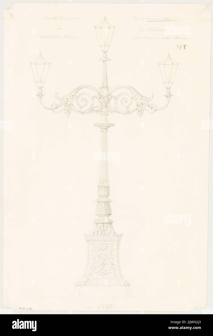 Unknown architect, gas scandala. Monthly competition January 1867 (01.1867): View. Pencil on paper, 42.6 x 28.9 cm (including scan edges) Stock Photo
