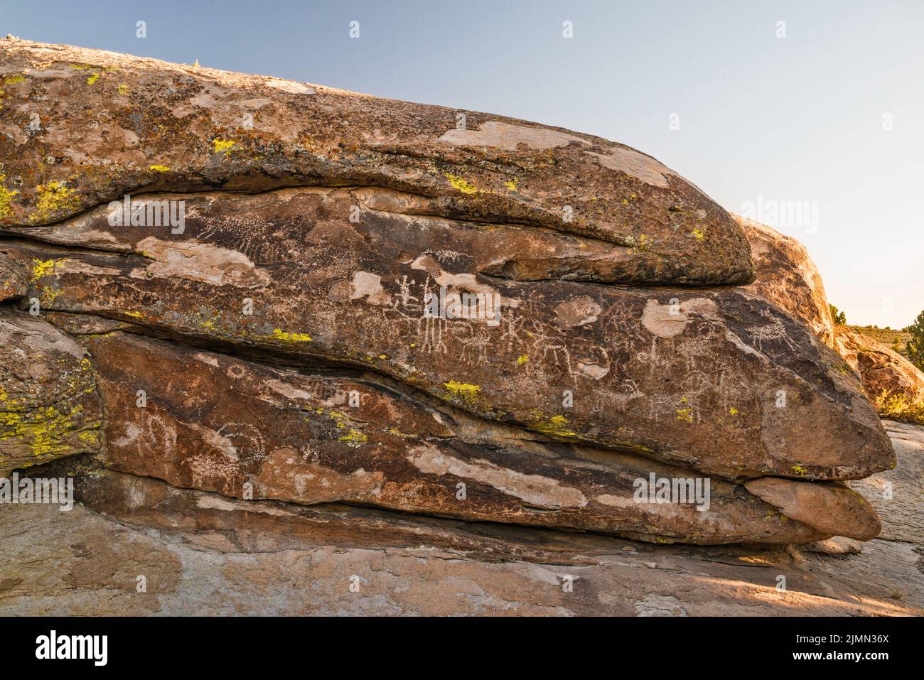 Petroglyphs at tuff rock boulder, Mt Irish Archaeological District, Western Locus, Basin and Range National Monument, Nevada, USA Stock Photo