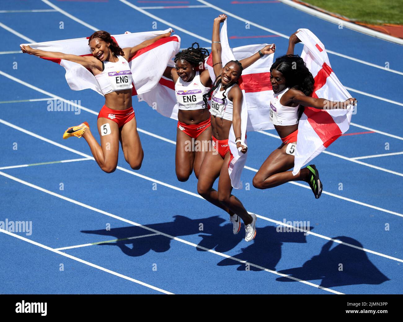 Birmingham, UK. 7th Aug, 2022. The England Women's 4x100m relay team pose for a photo after they win silver during Day 10 of the Commonwealth Games at Alexander Stadium, Birmingham. Picture credit should read: Paul Terry Credit: Paul Terry Photo/Alamy Live News Stock Photo