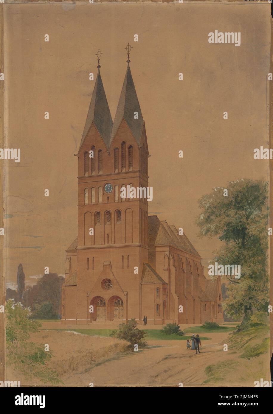 Karowsky G., brick church in Schwetz (1894): Perspective view. Tusche watercolor on the box, 114.1 x 80.4 cm (including scan edges) Stock Photo