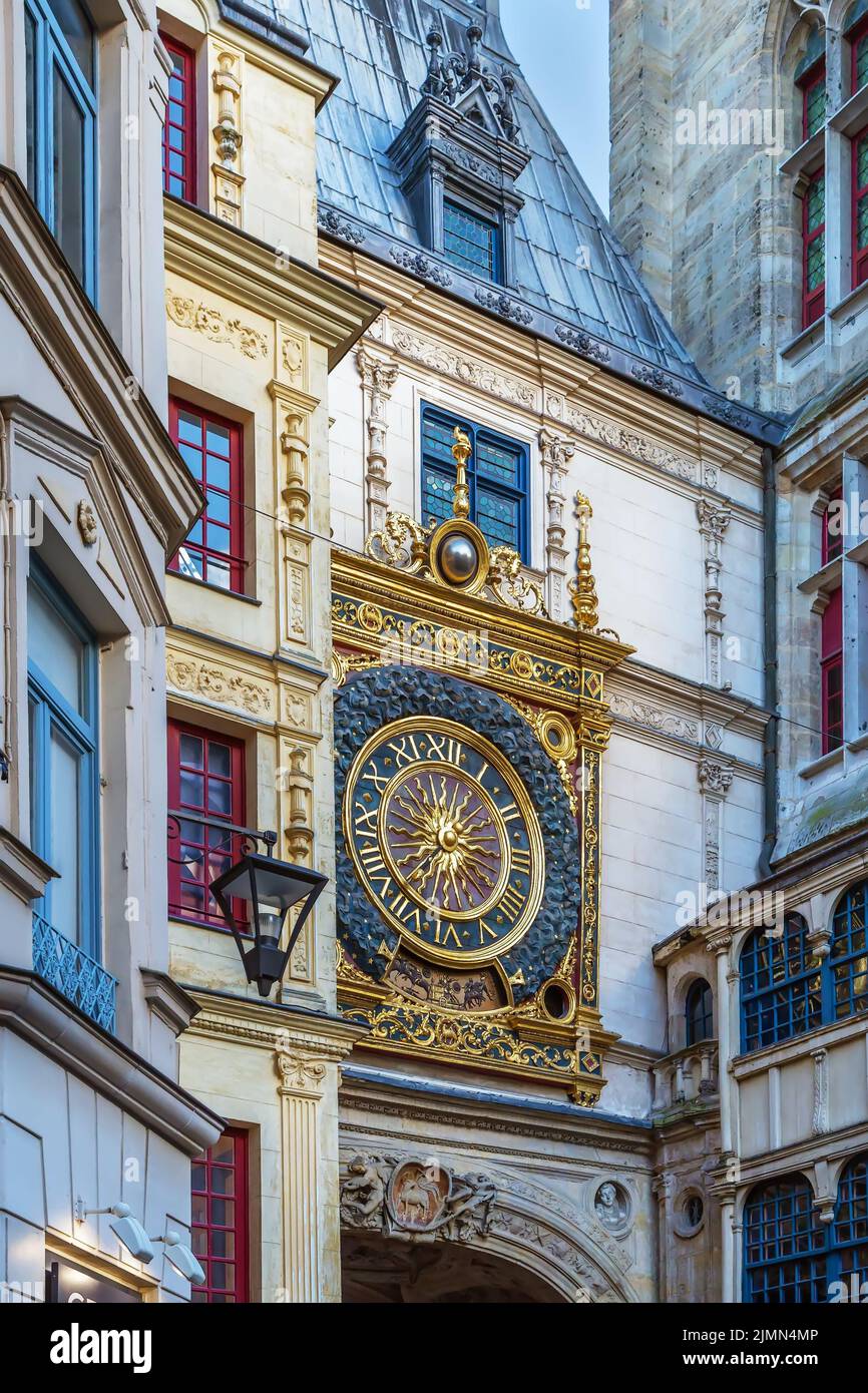 Gros-Horloge clock in Rouen, Normandy Stock Photo