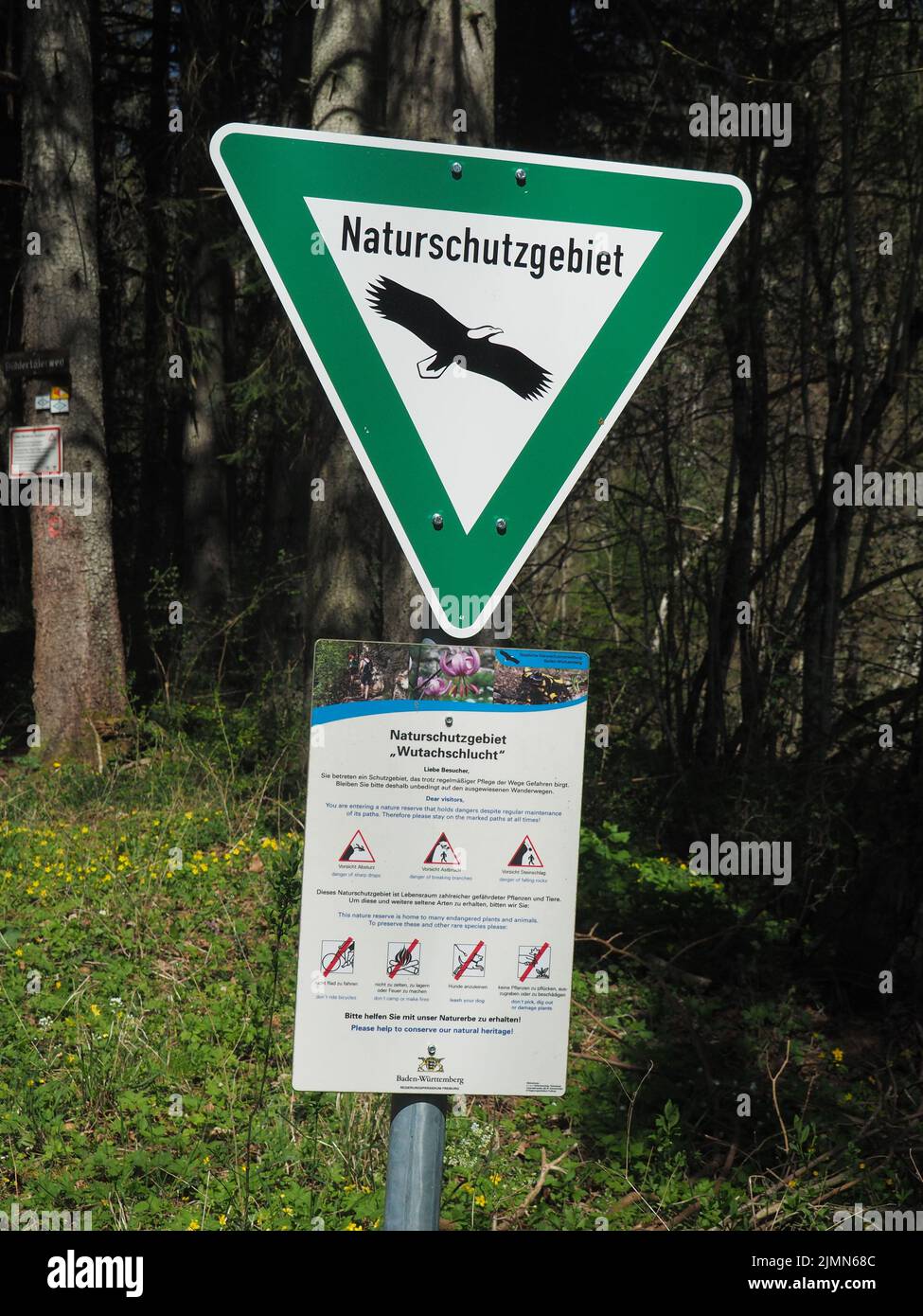Sign, Nature reserve, Wutach Gorge in the Black Forest Stock Photo