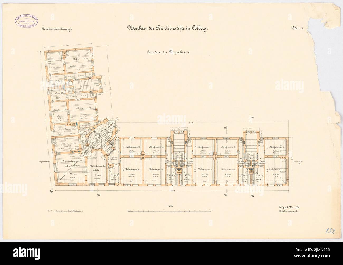 Unknown architect, Fräuleinstift, Kolberg (approx. 1886): floor plan 1st floor 1: 100. Lithograph, 47.3 x 67.2 cm (including scan edges) Stock Photo