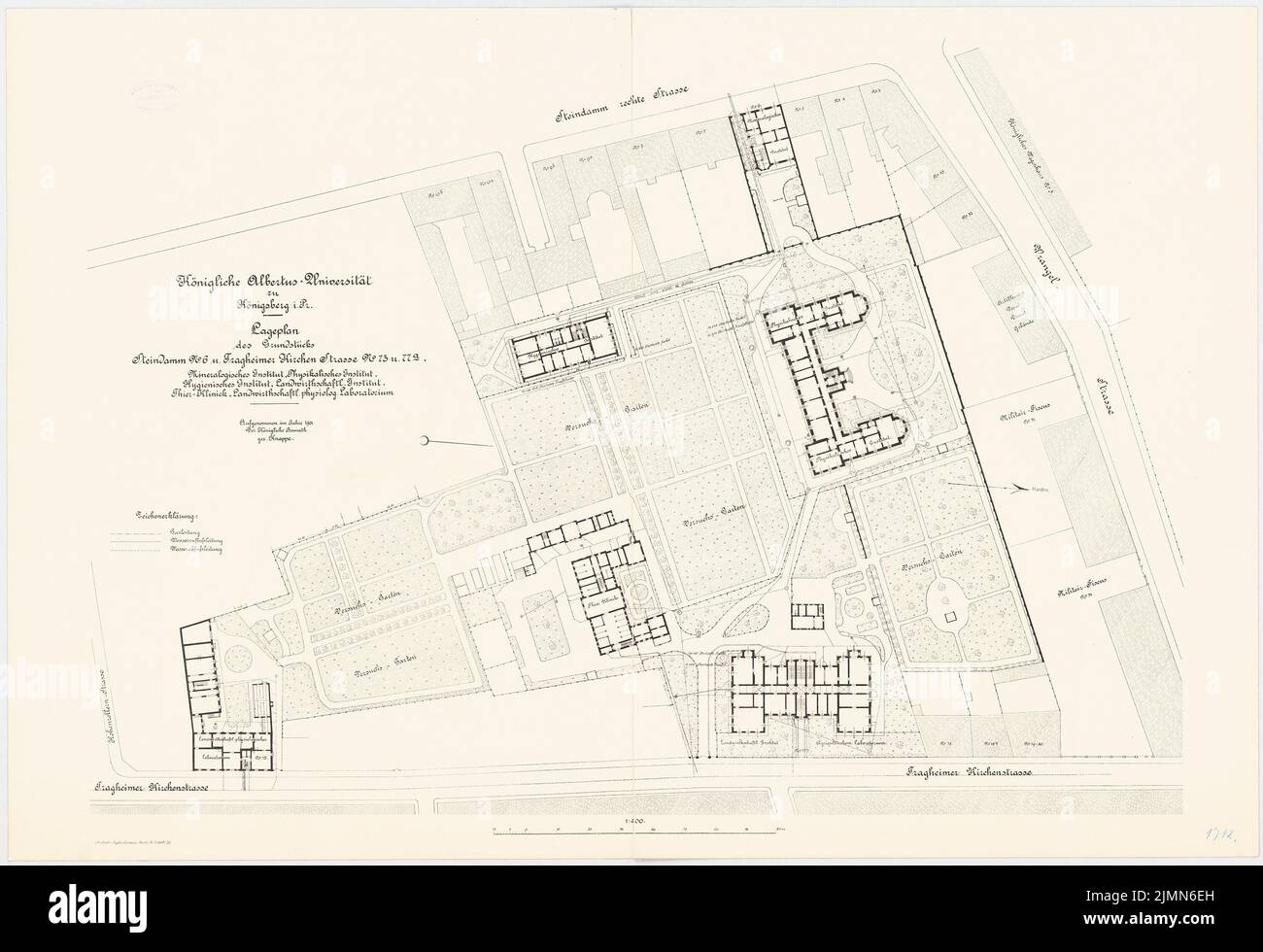 Unknown architect, hygienic institute of the Albertus University Königsberg (1901): Overview plan 1: 400. Lithograph, 69.1 x 100.8 cm (including scan edges) Stock Photo