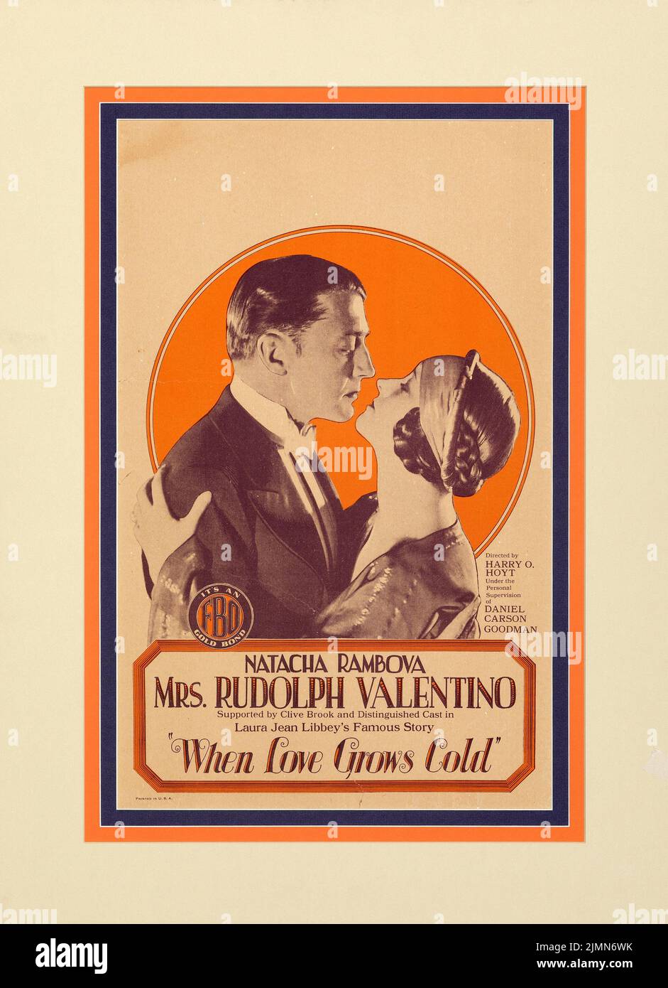 When Love Grows Cold (Film Booking Offices of America, 1926) Window Card - Rudolph Valentino Stock Photo