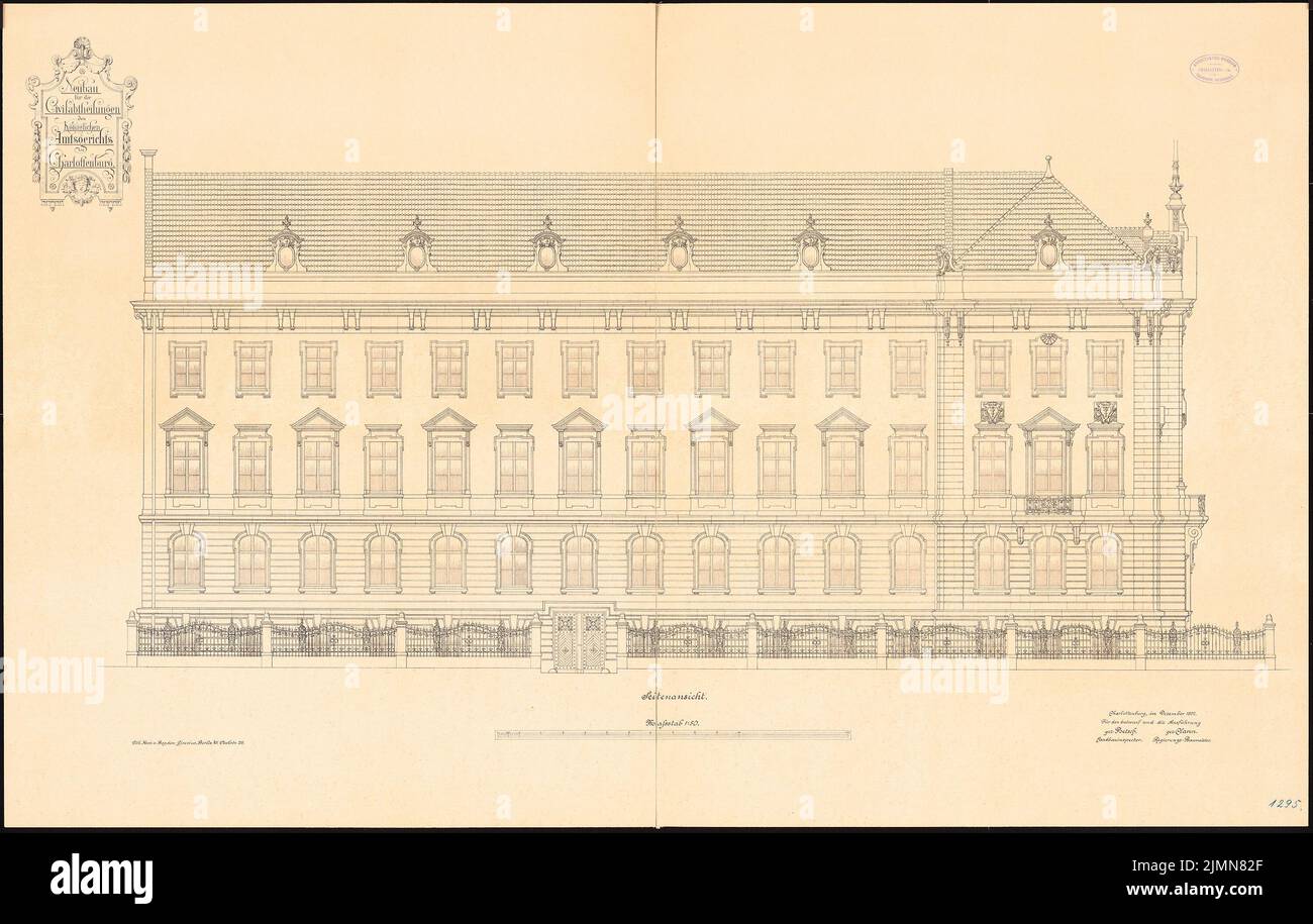 Poetsch Otto (1848-1915), District Court Berlin-Charlottenburg. Civil departments (1895-1897): Side view 1:50. Lithograph, 76.3 x 120.2 cm (including scan edges) Stock Photo