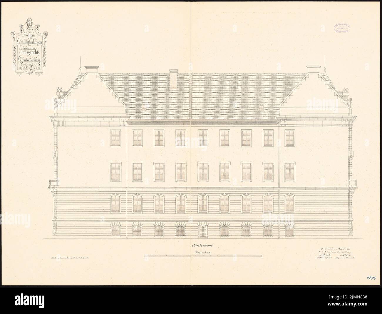 Poetsch Otto (1848-1915), District Court Berlin-Charlottenburg. Civil departments (1895-1897): rear view 1:50. Lithograph, 78.9 x 104.8 cm (including scan edges) Stock Photo