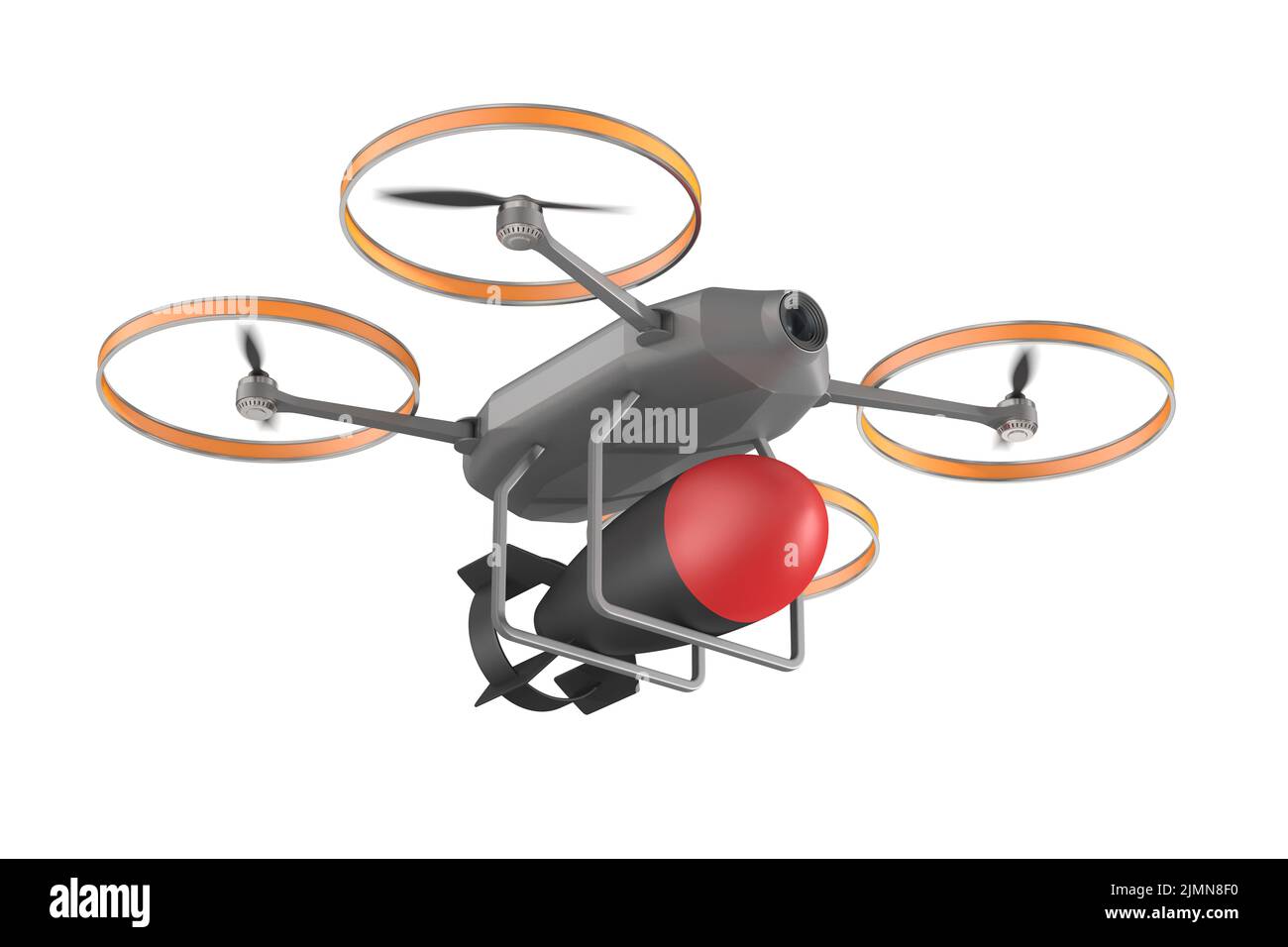 drone with bomb on white background. Isolated 3D illustration Stock Photo