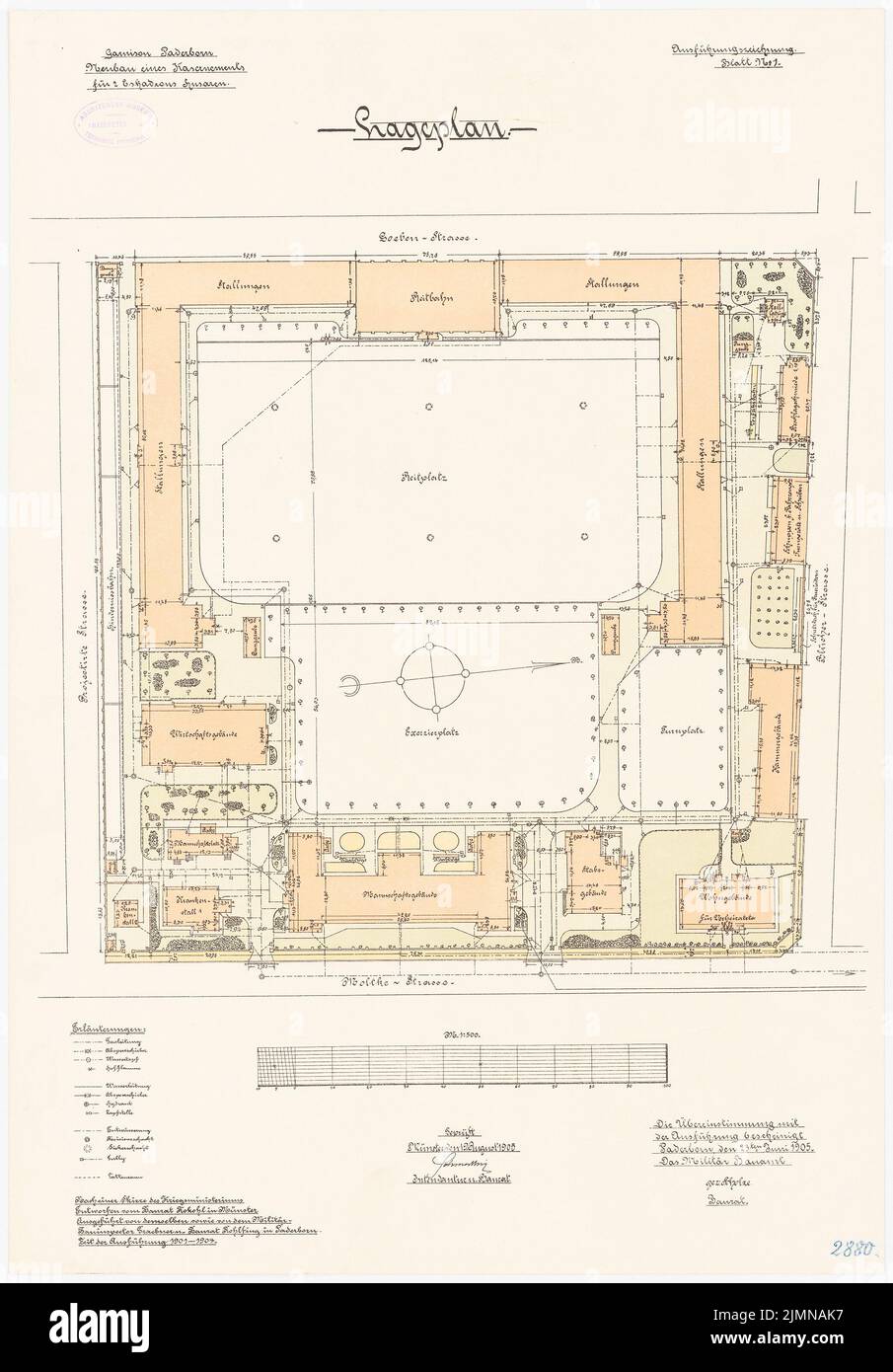 Raw cabbage, barracks for 2 escadrons hussars in Paderborn (1901-1904): site plan 1: 500. Lithograph, 68.9 x 47.9 cm (including scan edges) Stock Photo