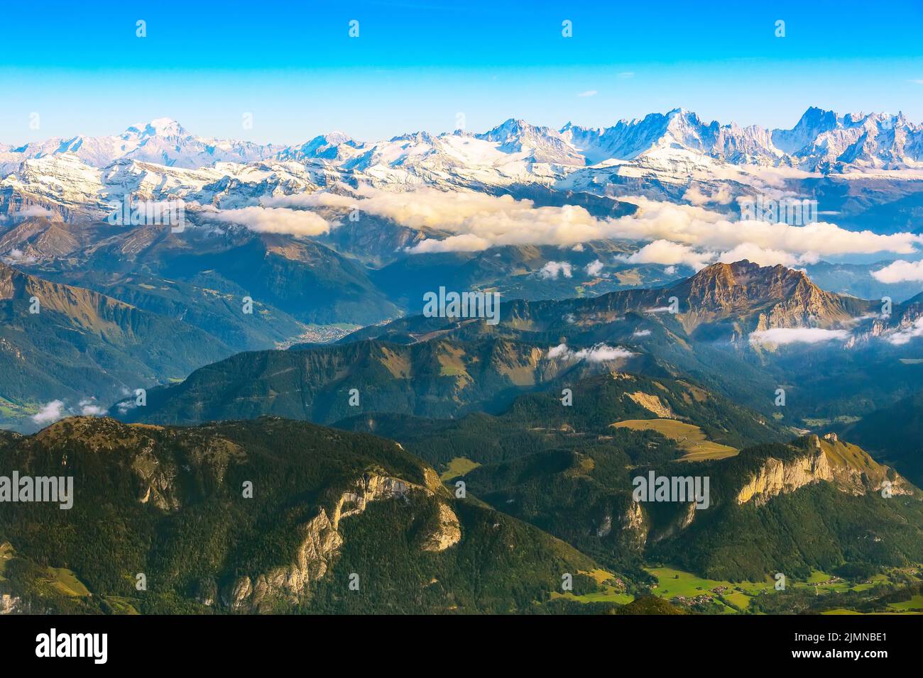 Aerial view on the Swiss Alps with snow peaks Stock Photo - Alamy