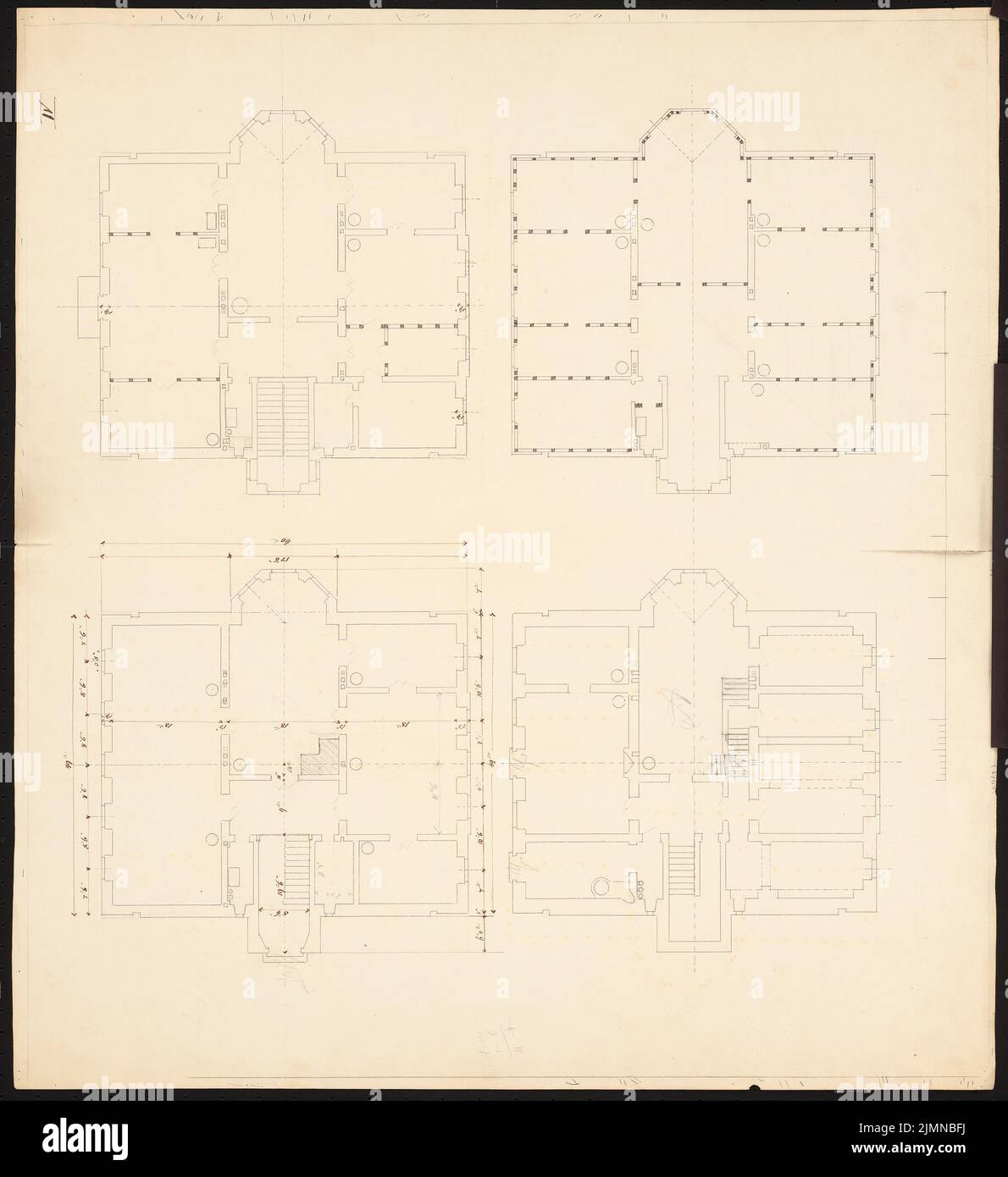 Knoblauch Eduard (1801-1865), Villa Krantz in Bonn-Bad Godesberg (1850): Floor plan basement, earth, upper and attic. Ink, 72.1 x 66.1 cm (including scan edges) Stock Photo