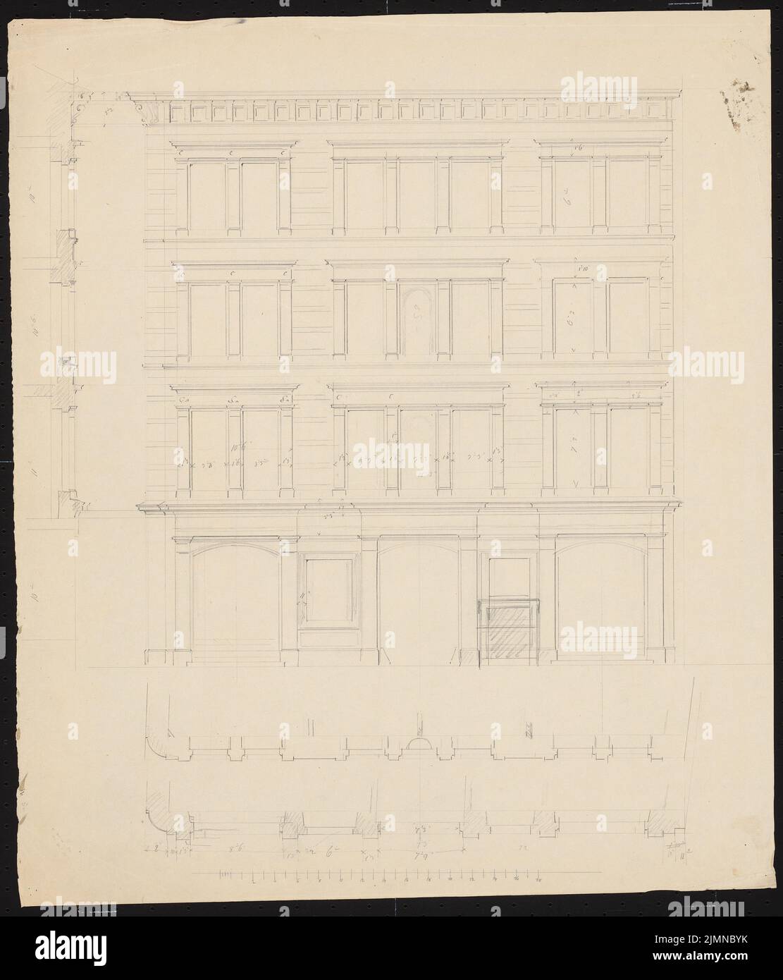 Knoblauch Eduard (1801-1865), four-storey apartment building with a seven-axle road front (before 1848): front view. Pencil, 60.9 x 52.1 cm (including scan edges) Stock Photo