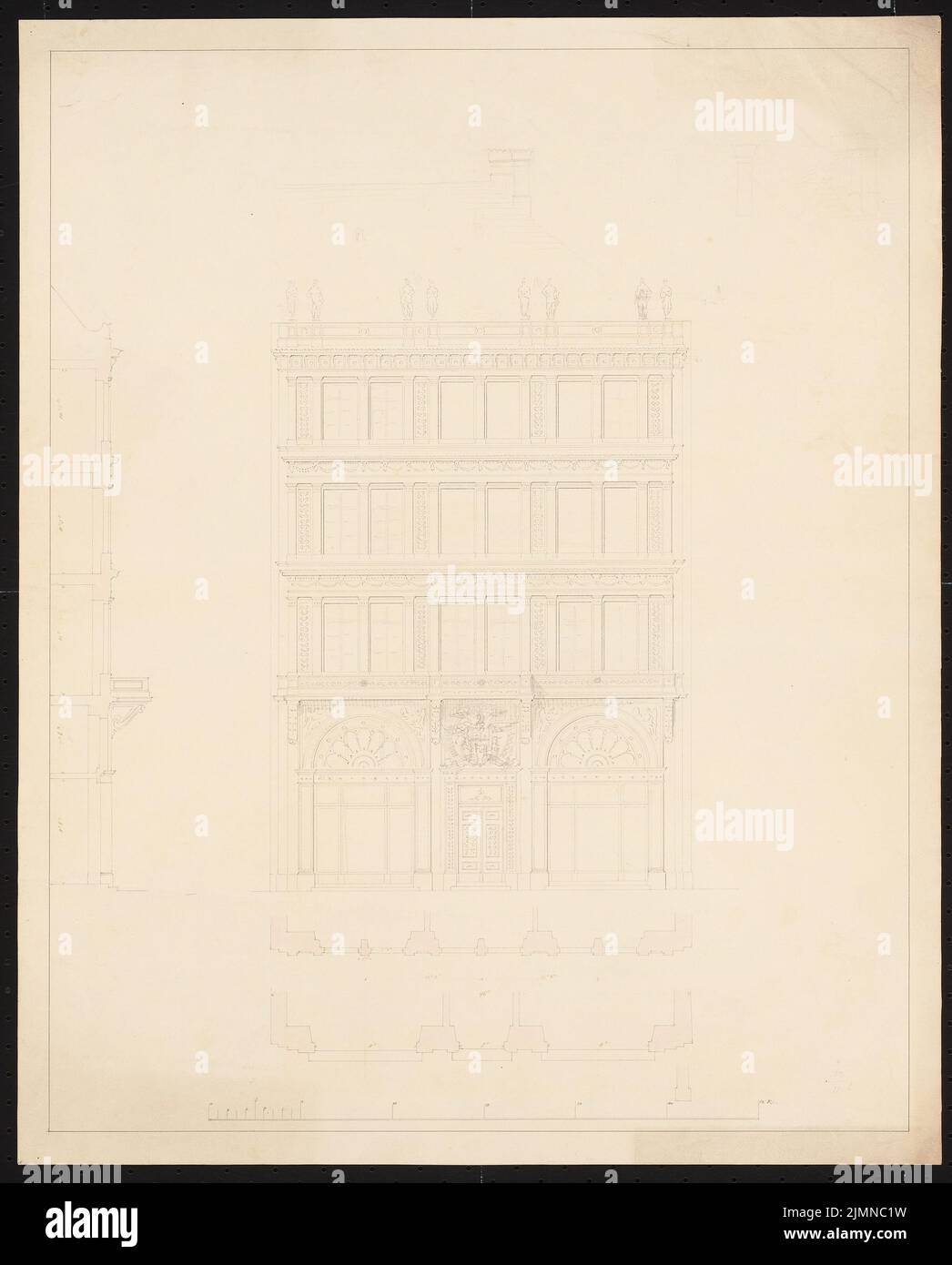 Knoblauch Eduard (1801-1865), four-storey apartment building with a six-axle street front (before 1848): front view, cut. Tusche watercolor, 59 x 47.5 cm (including scan edges) Stock Photo