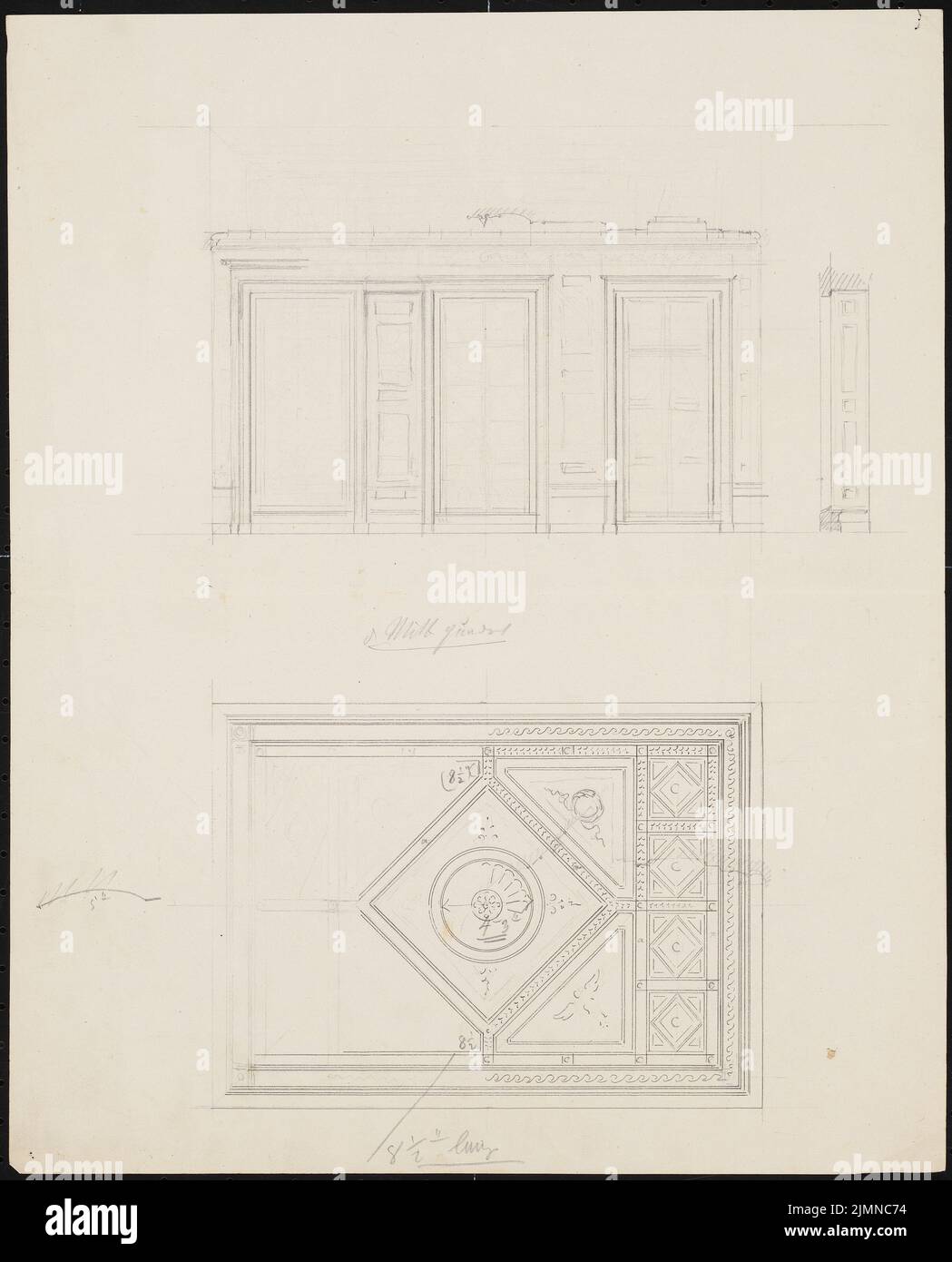 Knoblauch Eduard (1801-1865), Russian embassy, Berlin (1840-1841): View of the north wall ... and design for ceiling design. Ink and pencil on paper, 43.2 x 34.9 cm (including scan edges) Stock Photo