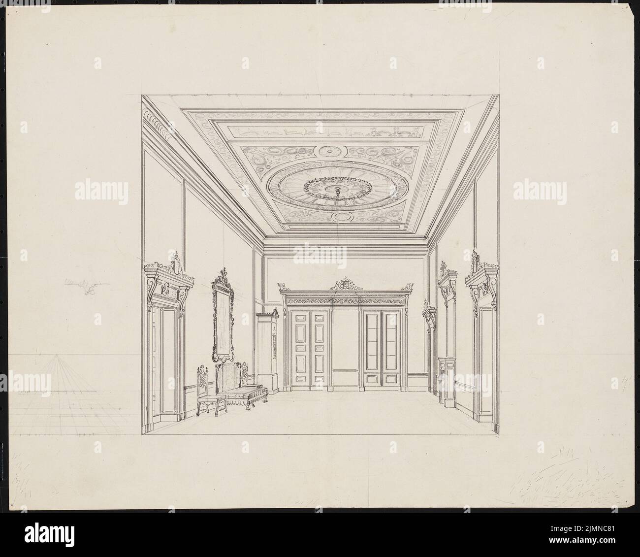 Knoblauch Eduard (1801-1865), Russian embassy, Berlin (1840-1841): Perspective view of the imperial room on the 1st floor. Ink on paper, supplemented with pencil, 34.9 x 43.5 cm (including scan edges) Stock Photo