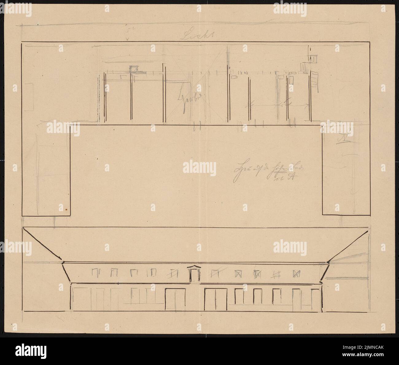 Knoblauch Gustav (1833-1916), Russian embassy, Berlin (1874): floor plan and tearing of the rear economic and stable buildings. Ink and pencil on paper, 36.5 x 43.1 cm (including scan edges) Stock Photo