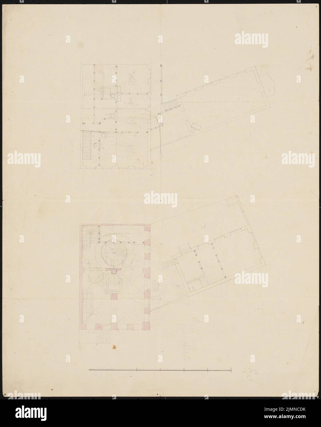 Knoblauch Eduard (1801-1865), Paddengasse residential building in Berlin. Conversion (1843): floor plans. Ink and pencil watercolored, 43.2 x 34.7 cm (including scan edges) Stock Photo