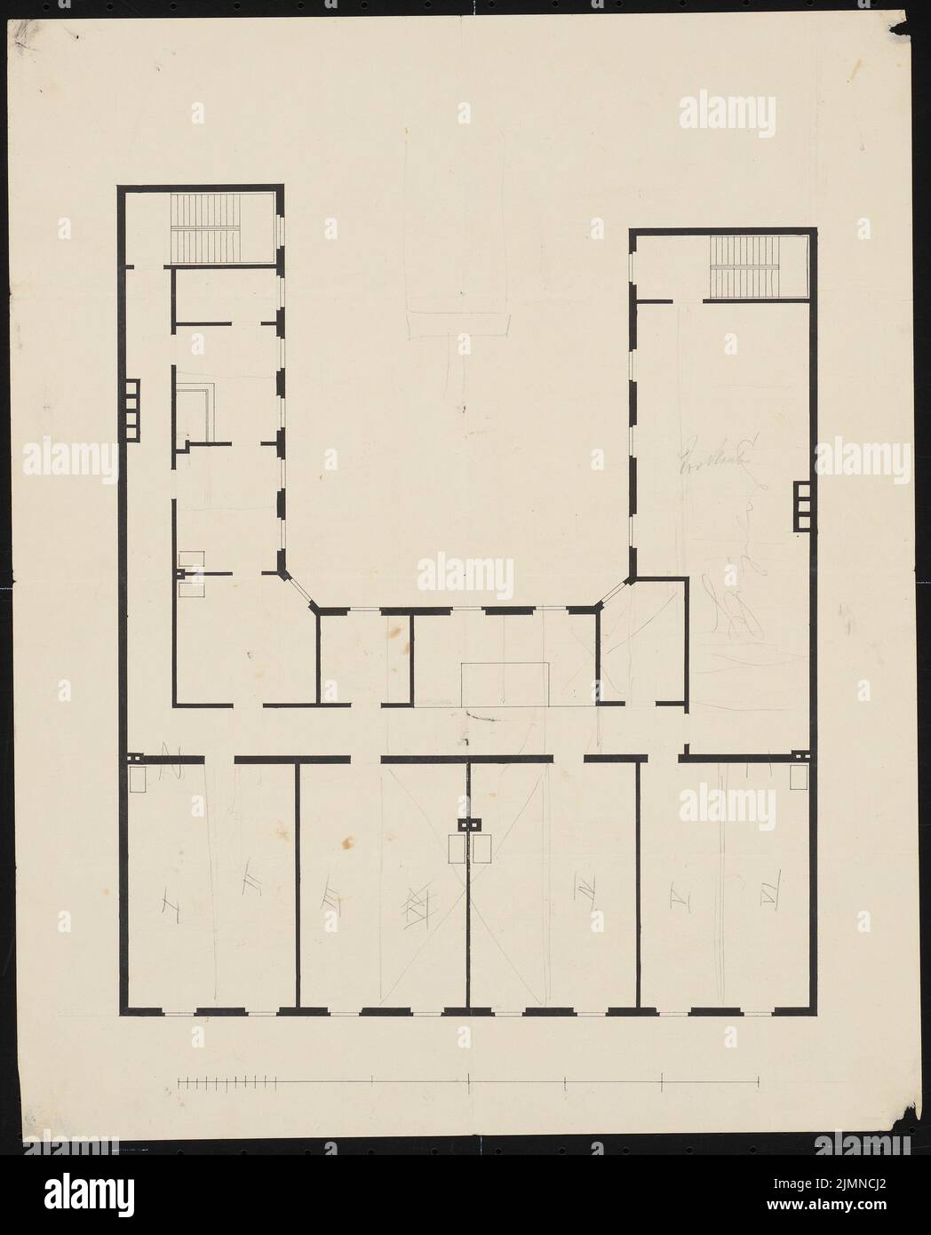 Knoblauch Eduard (1801-1865), apartment building and factory building Köpenicker Straße 111 in Berlin (approx. 1842): floor plan. Ink, 43.7 x 35.2 cm (including scan edges) Stock Photo