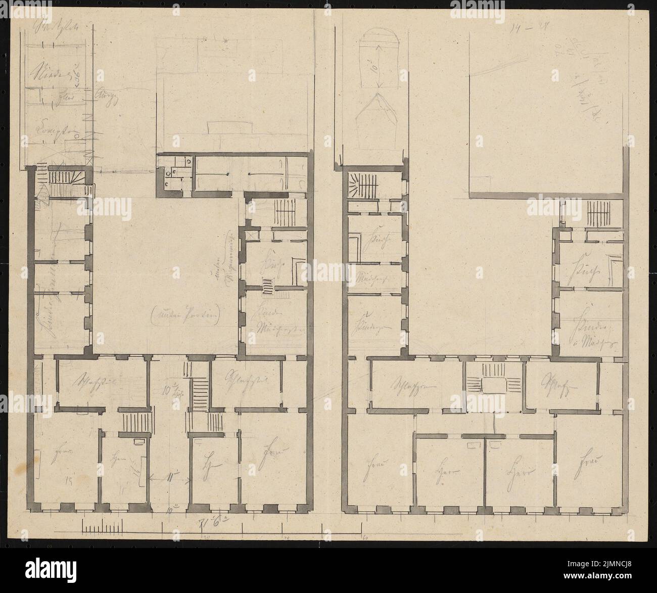 Knoblauch Eduard (1801-1865), apartment building and factory building Köpenicker Straße 111 in Berlin (without dat.): Floor plan ground and upper floor. Tusche watercolor, 36.3 x 43.6 cm (including scan edges) Stock Photo