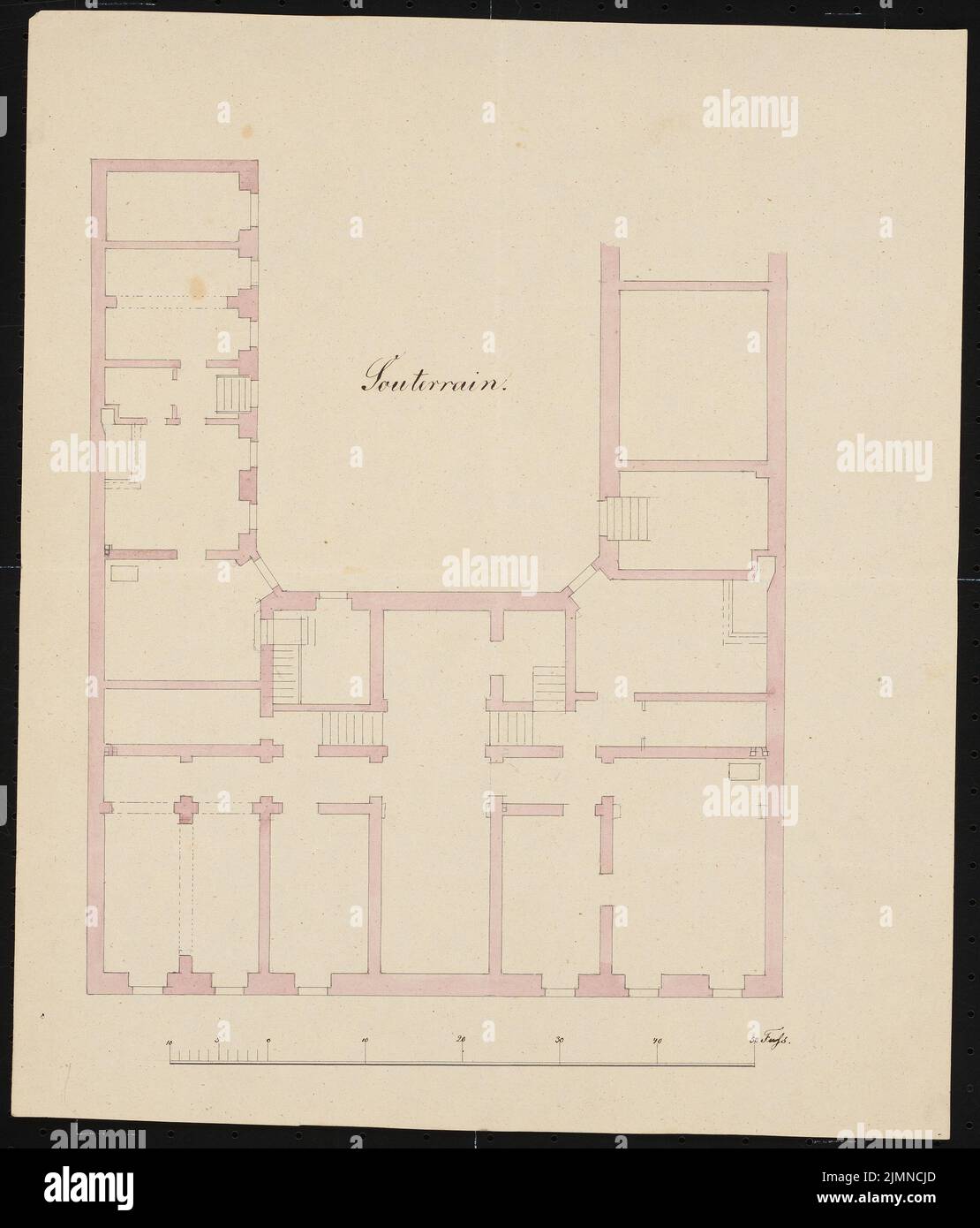 Knoblauch Eduard (1801-1865), apartment building and factory building Köpenicker Straße 111 in Berlin (approx. 1842): floor plan. Tusche watercolor, 43.3 x 37 cm (including scan edges) Stock Photo