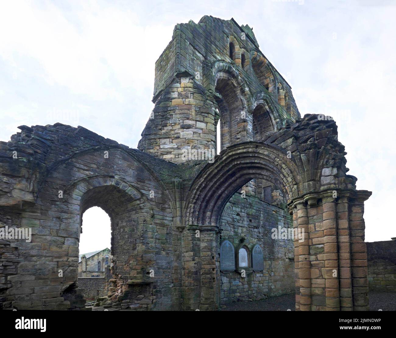 The ruins of Kilwinning Abbey in Kilwinning, Scotland. Built in 1100, it was destroyed in 1560 during the Protestant Reformation. Stock Photo