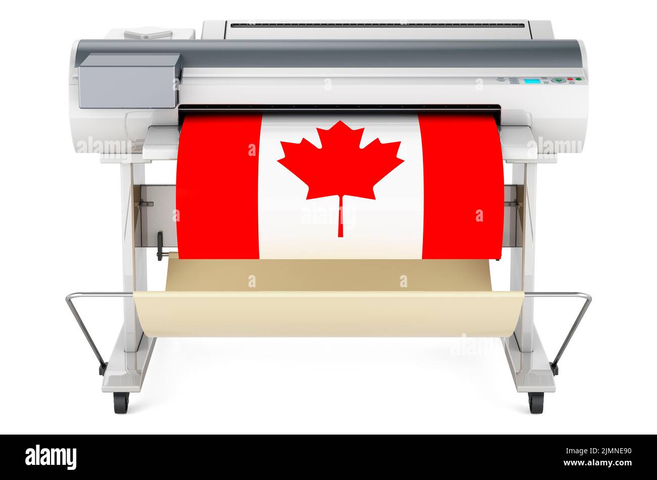 Wide format printer, plotter with Canadian flag. 3D rendering isolated