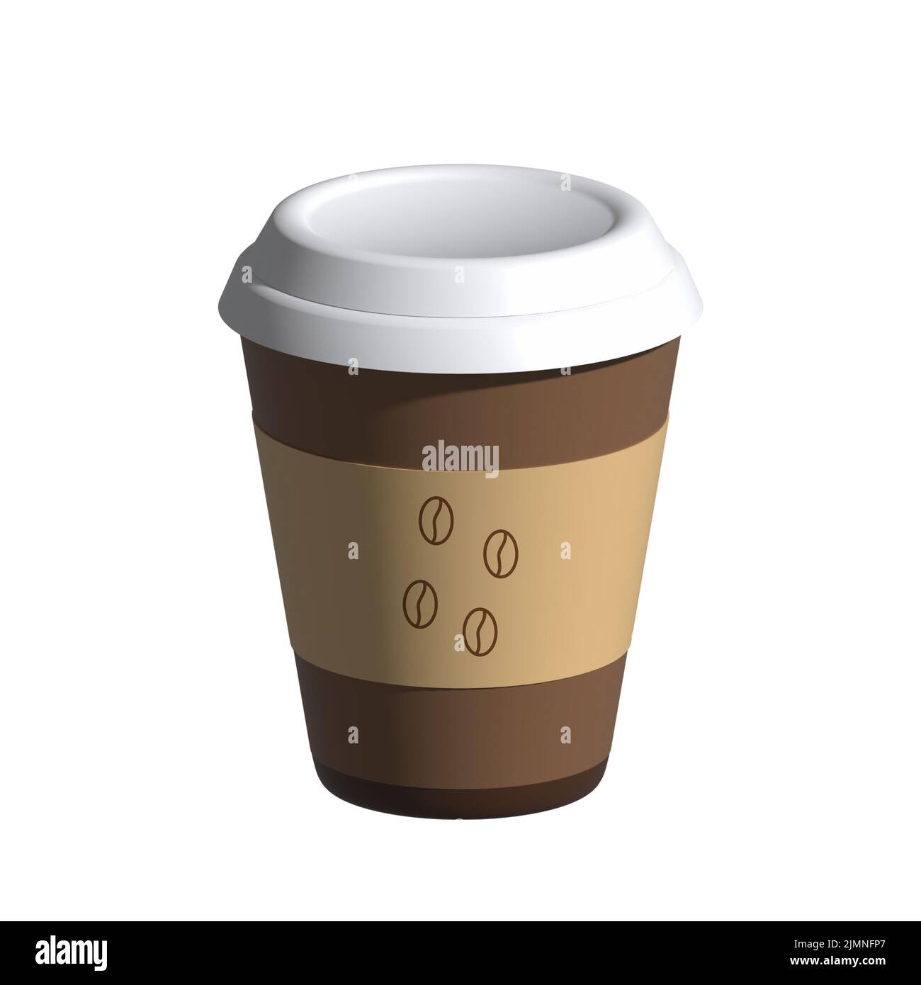 Brown Paper coffee cup on white background. 3d coffee cup to go mockup illustration. Stock Photo