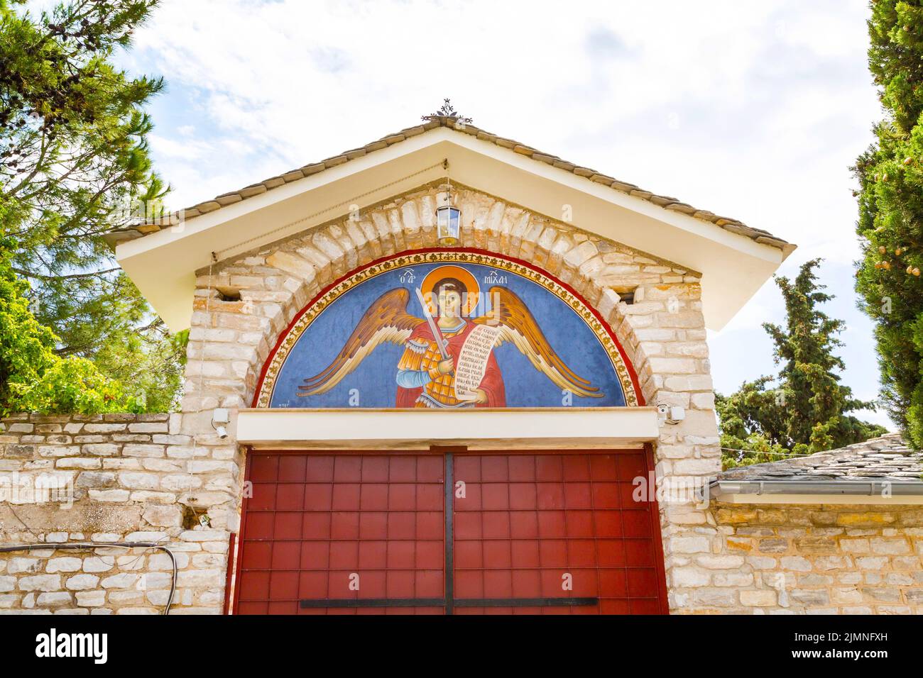 Entrance of Monastery of Archangel Michael, Thassos island, Greece Stock Photo