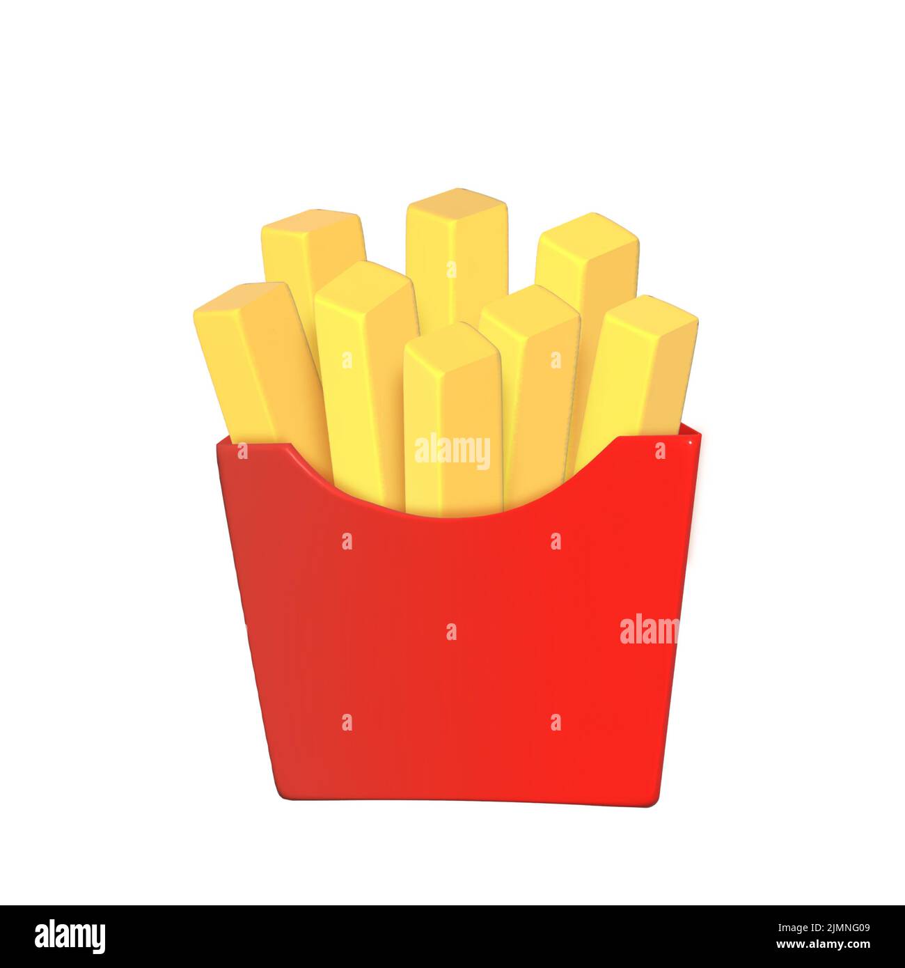 French fries pack box. Cartoon fast food fry potato 3d render icon mock up on white background. Stock Photo