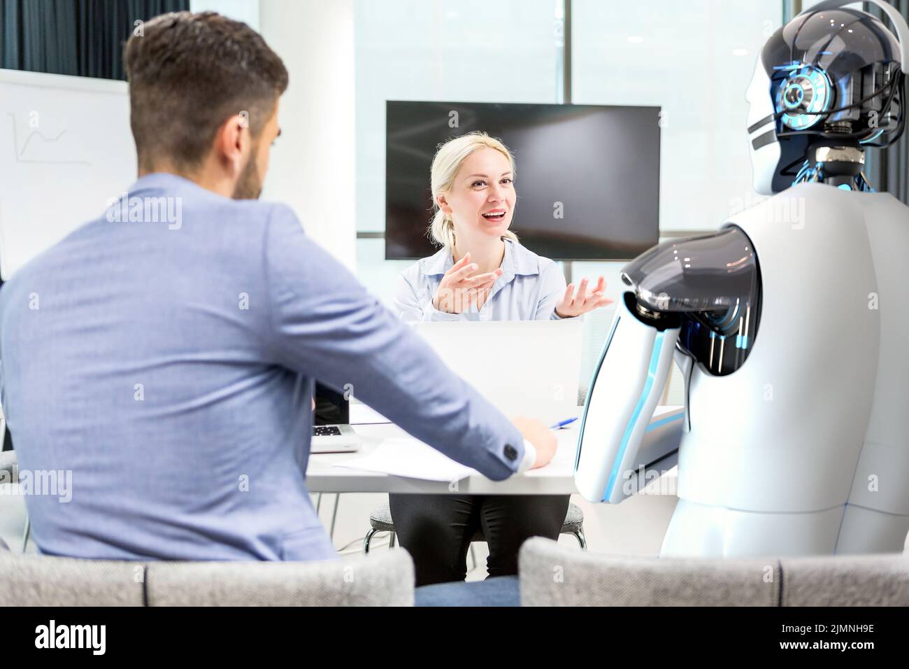 Workshop with a humanoid robot Stock Photo