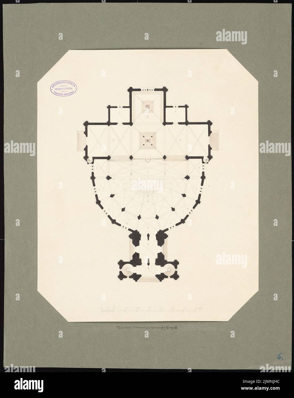 Eisenlohr Friedrich (1805-1855), Evangelical Church (without dat.): 3rd draft: floor plan with a vaulted criminal crime II. Tusche, pencil watercolored on paper, 62.9 x 49.7 cm (incl. Scan edges) Stock Photo