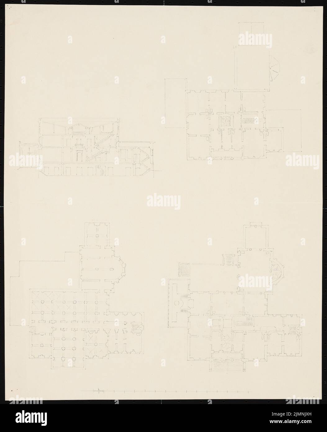Knoblauch Eduard (1801-1865), three-storey castle with a single-storey side wing (without date): floor plan basement, earth and upper floor. Tusche watercolor, 43.2 x 35 cm (including scan edges) Stock Photo