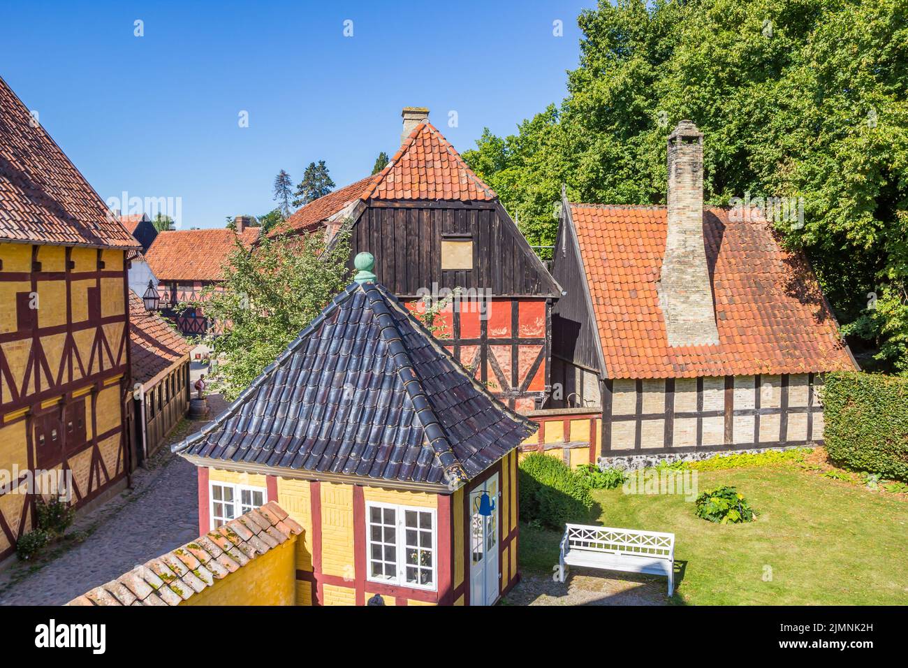 Colorful historic buildings in the old town of Aarhus, Denmark Stock Photo